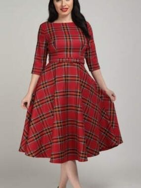 Collectif Red Plaid Midi Fit & Flare Dress 2XL NWT (7811)